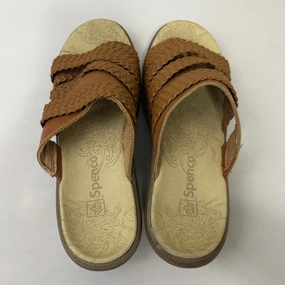 Spenco Womens Virginia Tan Woven Strap‎ Comfort Slides Sandals Size 7